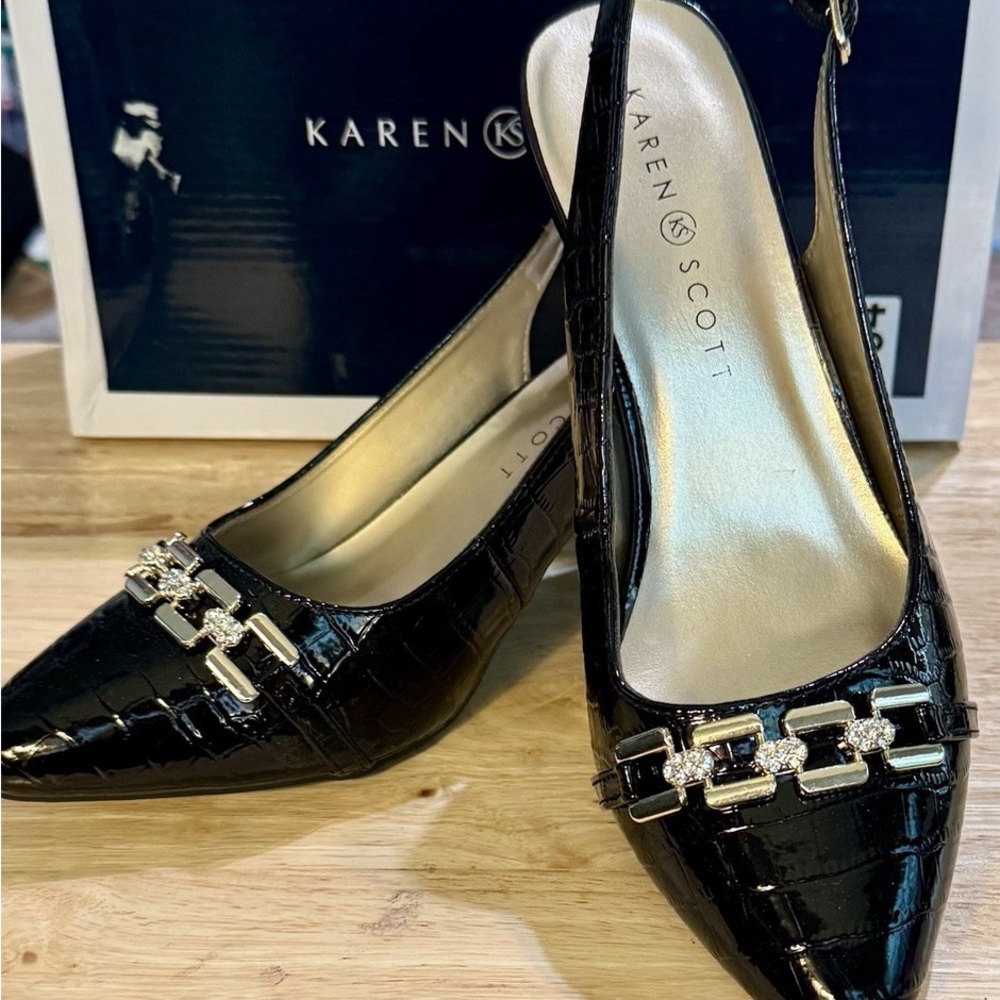 Karen Scott Black Heels with Chain Embellishment Gildyy slingback pumps size 6 - Picture 10 of 10